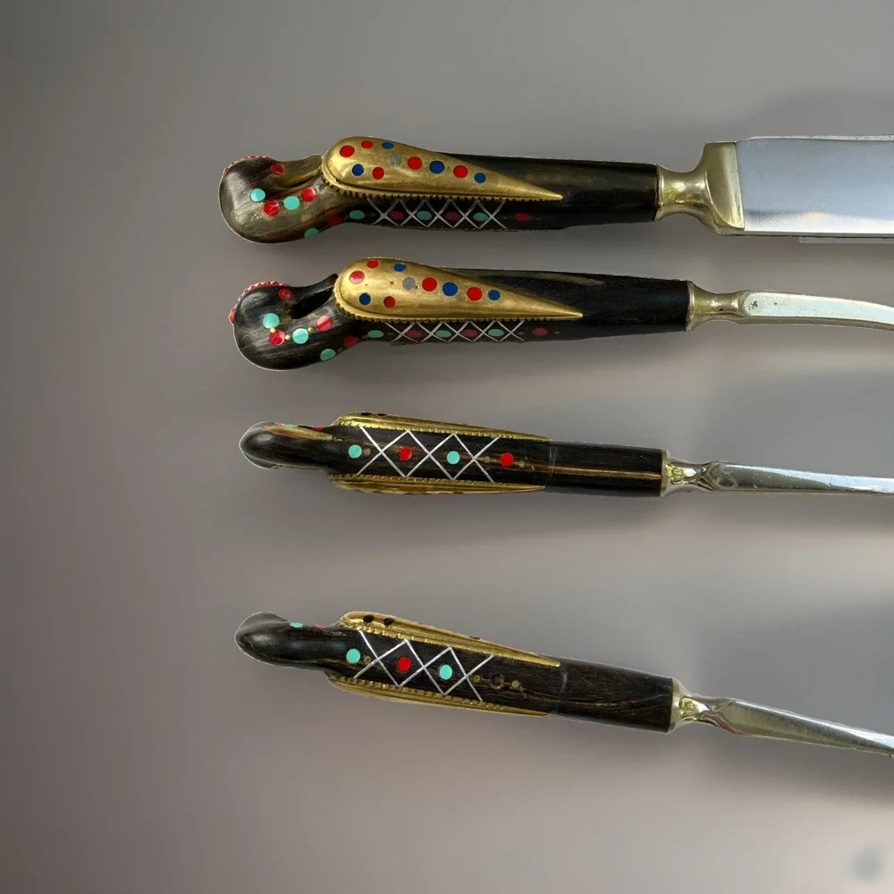 Vtg 50s Alfred Haddad Jezzine Bird Rooster Salad Spoon & Carving Set*AS IS READ*
